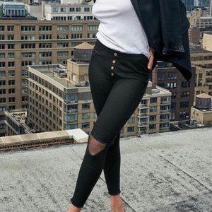 Hi-Waisted Busted Knee Denim Skimmer- M- Black